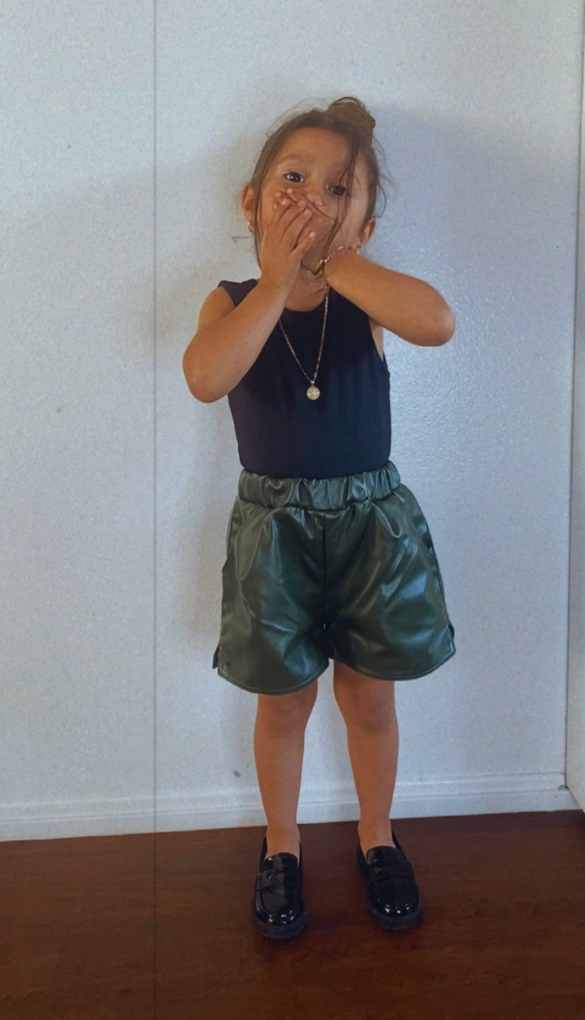 Hunter green pleather shorts